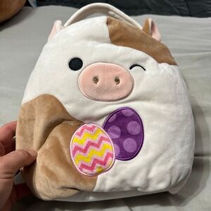 Squishmallow Ronnie Adorable Plush Cow Kids Bag - White and Brown. Easter basket